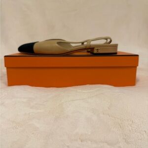 CHANEL Beige and Black Slingback Flats